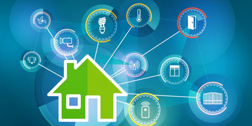 illustration of a home with different wifi gadgets all around symbolizing a "smart" home