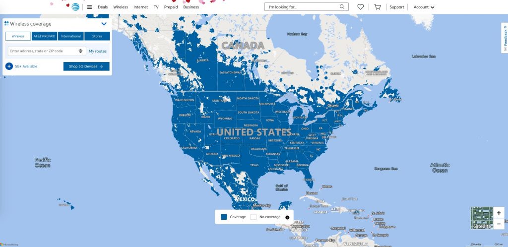 AT&T 5G Coverage map of the US