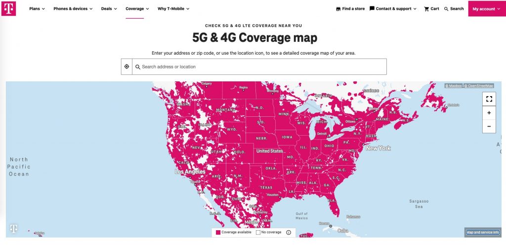 T-Mobile 5G Coverage map of the US