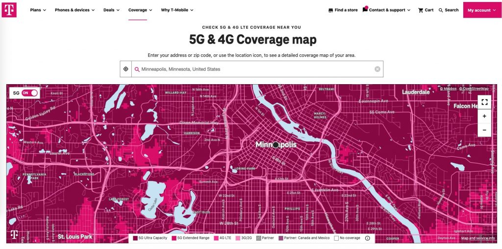 T-Mobile 5G map of Minneapolis